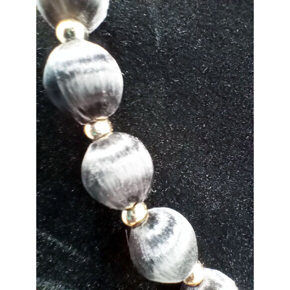 Gray Satin Silk Thread Beaded Necklace Vintage 1980s Korea 29 In Fashion Jewelry - Picture 5 of 14